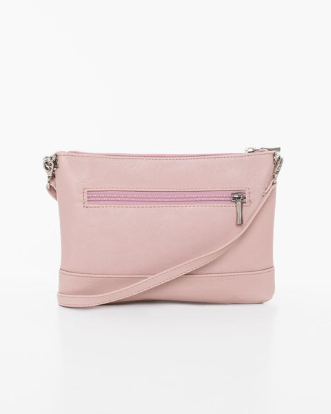 2. Back view of Nabo Shoulder Bag L2306 in nude, highlighting zippered pocket and adjustable strap