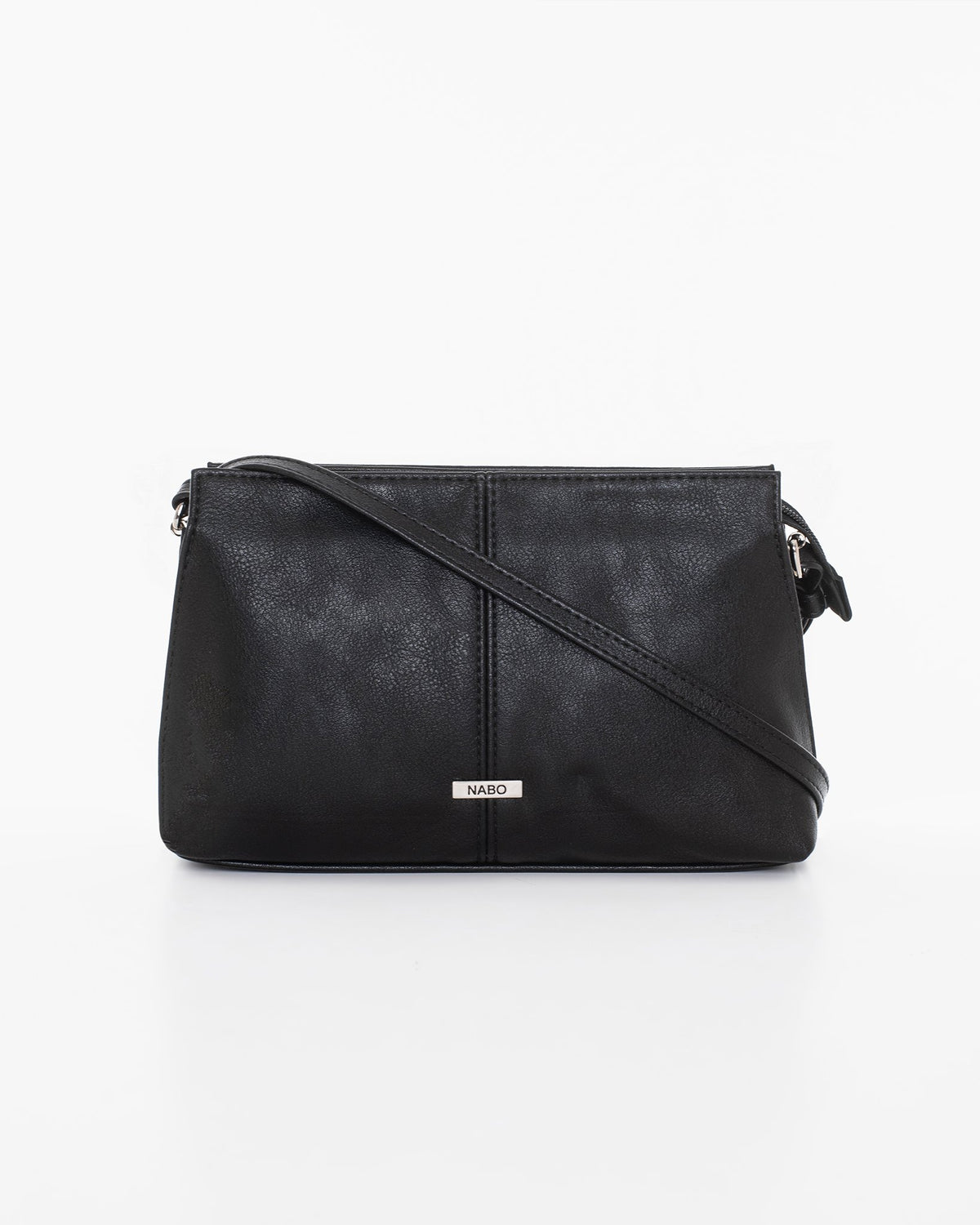 1. Nabo black shoulder bag L2351 with adjustable strap, front view in studio setting