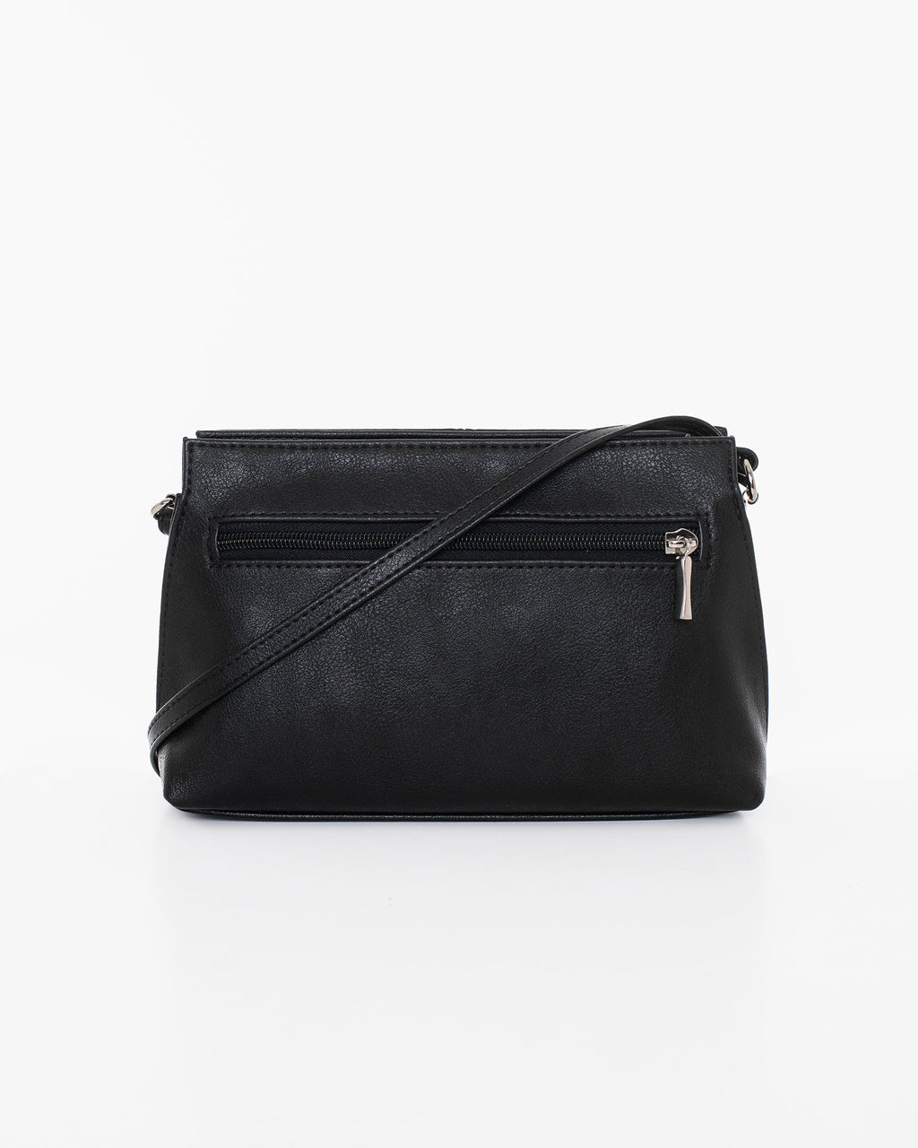 2. Nabo black shoulder bag L2351 showing back zippered pocket, studio shot