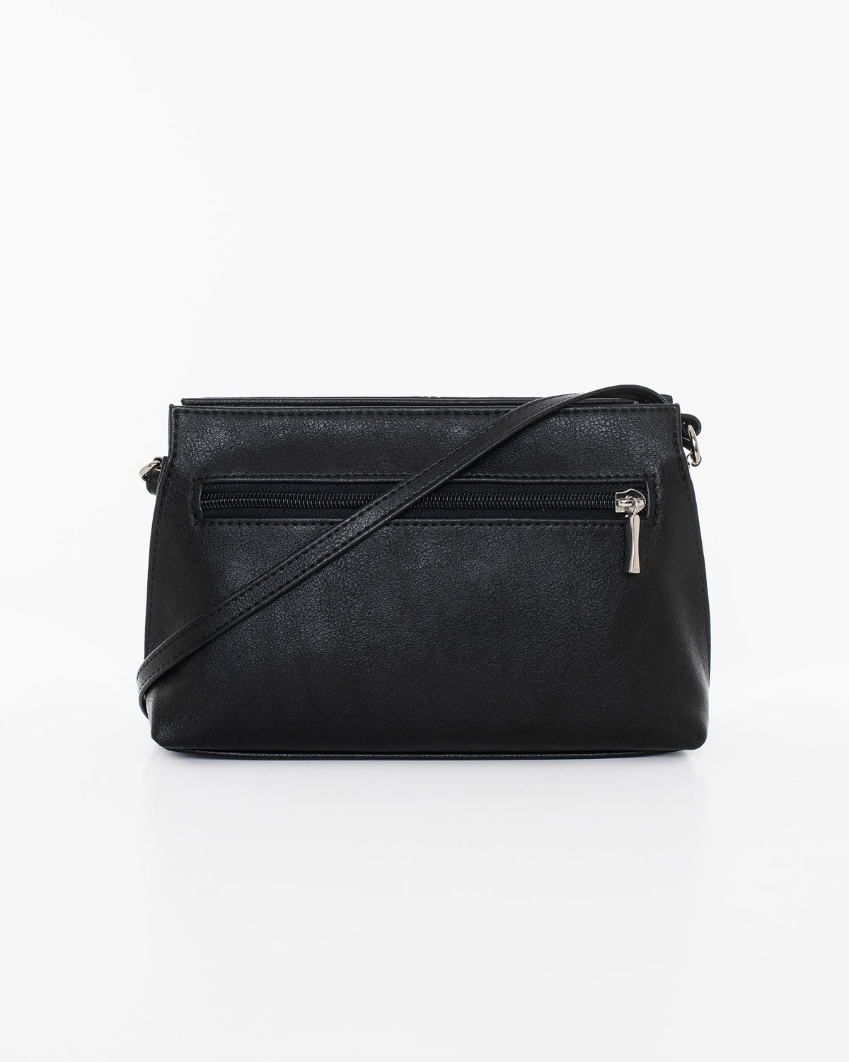2. Nabo black shoulder bag L2351 showing back zippered pocket, studio shot