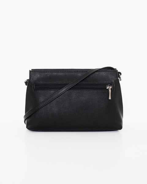 2. Nabo black shoulder bag L2351 showing back zippered pocket, studio shot