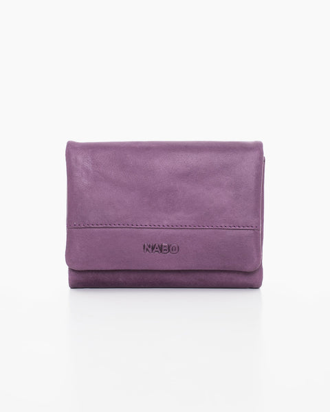 1. Nabo NK304 purple leather wallet with RFID-blocking technology, shown in studio setting