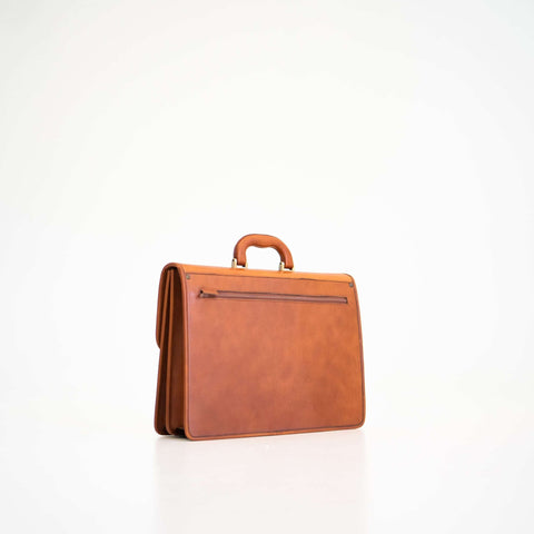 3. Side view of Papillon Leather Briefcase No. 99 in cognac, highlighting sleek design