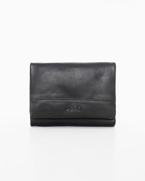 1. Nabo NK304 black leather wallet with RFID-blocking, front view showing sleek design and brand logo