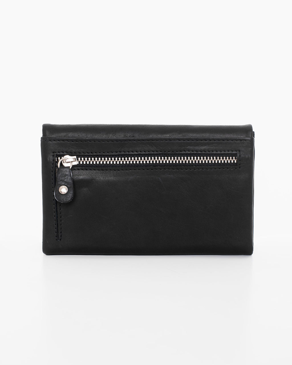 3. Back view of Nabo NK305 black leather wallet featuring zippered coin pocket
