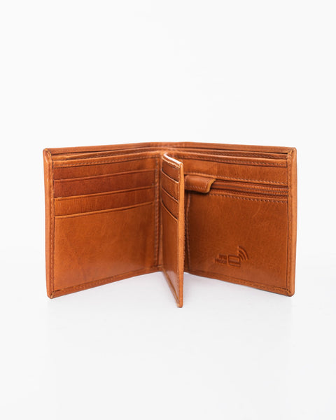 3. Interior view of Nabo men's brown leather wallet NK254 showing card slots and RFID-blocking feature