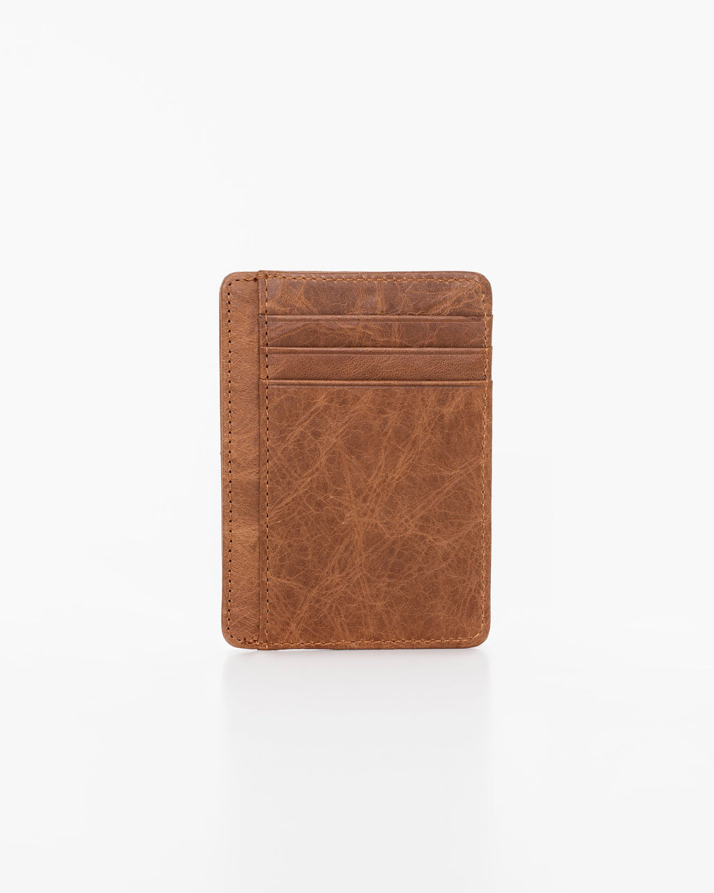 1. Nabo NK323 brown leather card holder with RFID-blocking, showing front with card slots in studio