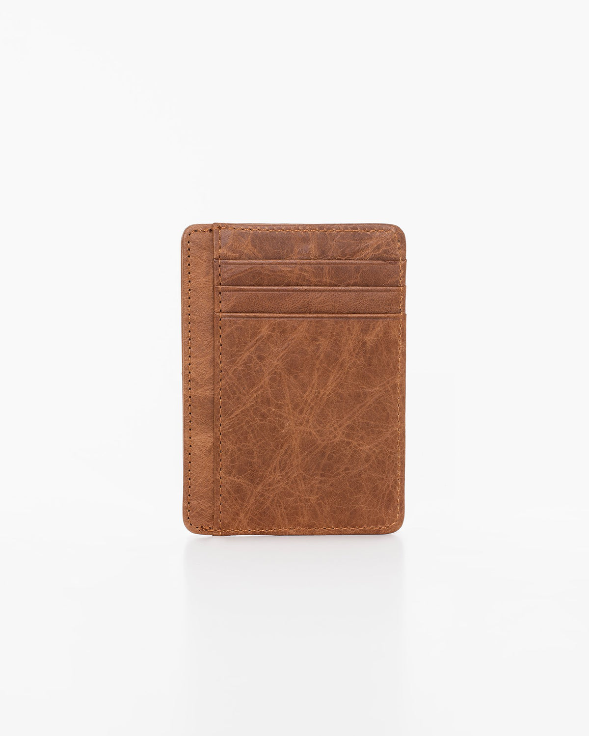 1. Nabo NK323 brown leather card holder with RFID-blocking, showing front with card slots in studio
