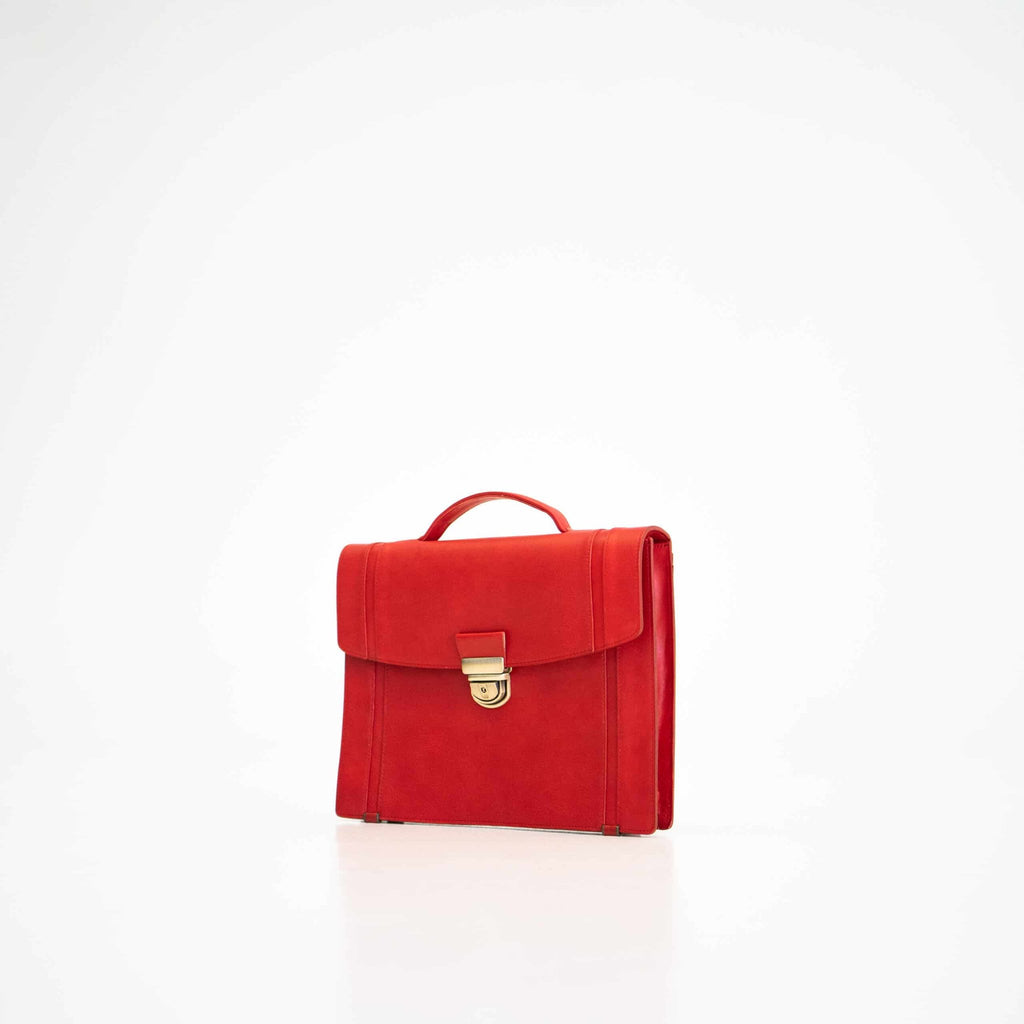 1. Papillon Briefcase No. 21 in red genuine leather, shown in studio setting with front view