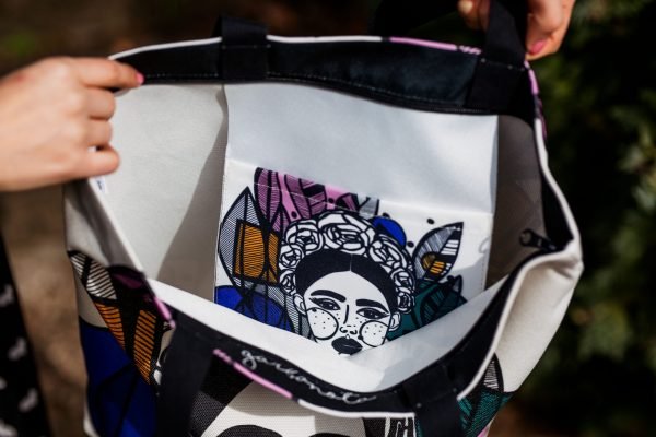 3. Close-up of Garbanota HANDBAG YOKO interior, showing graphic pocket design