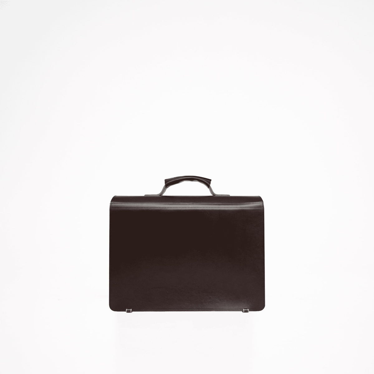 4. Back view of Papillon Briefcase No. 35 in dark brown leather, showcasing sleek design