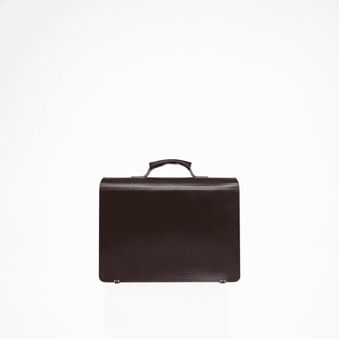4. Back view of Papillon Briefcase No. 35 in dark brown leather, showcasing sleek design