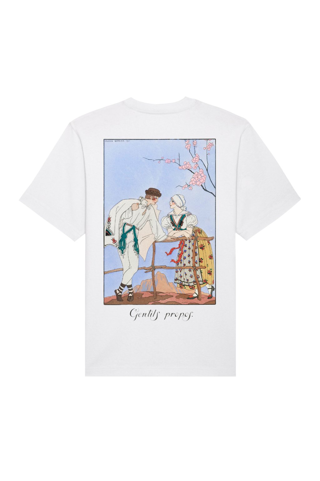 2. Studio image of Hopera's 'Gentils Propos' t-shirt featuring George Barbier's 1922 illustration on the back