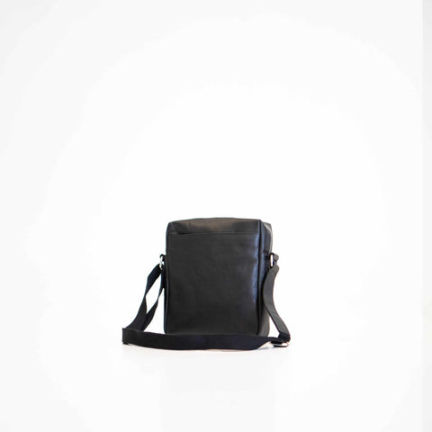 3. Studio shot of Papillon Small Shoulder Bag No. 37 in black leather, back view showing sleek design