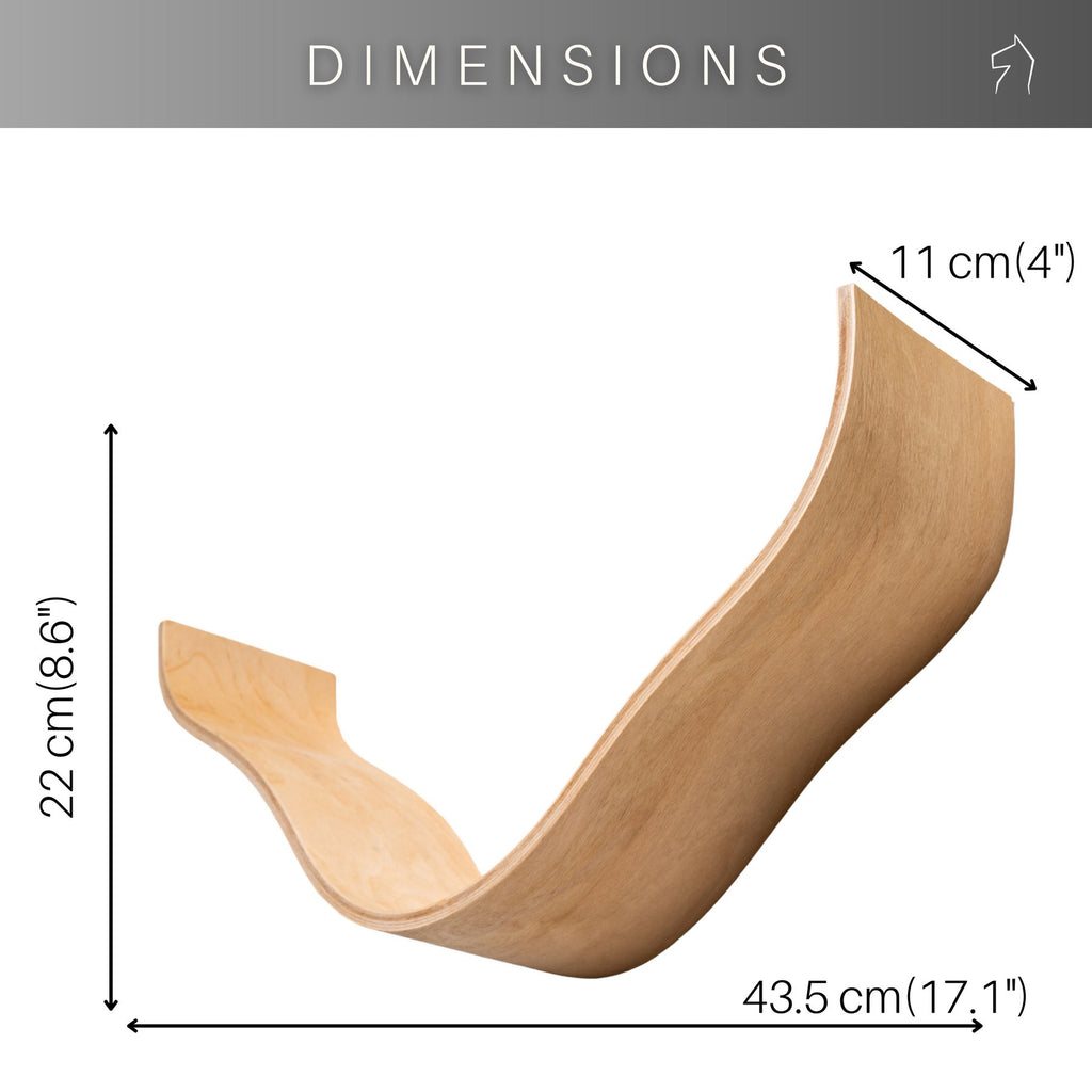 5. Size chart for wooden toilet paper holder showing dimensions in centimeters and inches