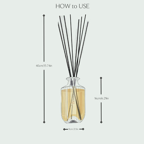 5. Size chart for Candledust Breeze diffuser showing dimensions and reed length