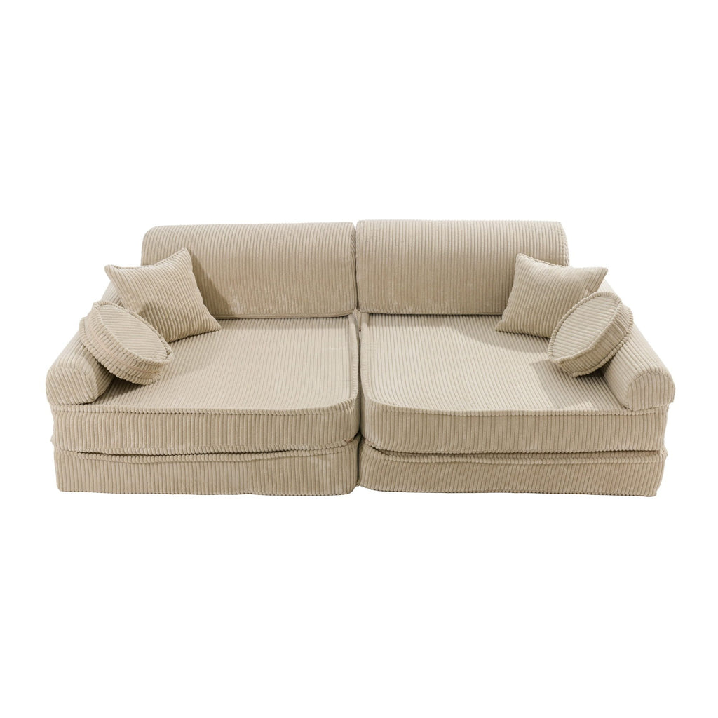 6. Ecru corduroy modular sofa for kids in a classic sofa arrangement with cushions, highlighting comfort and style