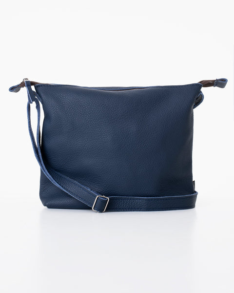 3. Studio image of Trendbag Anet L shoulder bag in dark blue leather, front view