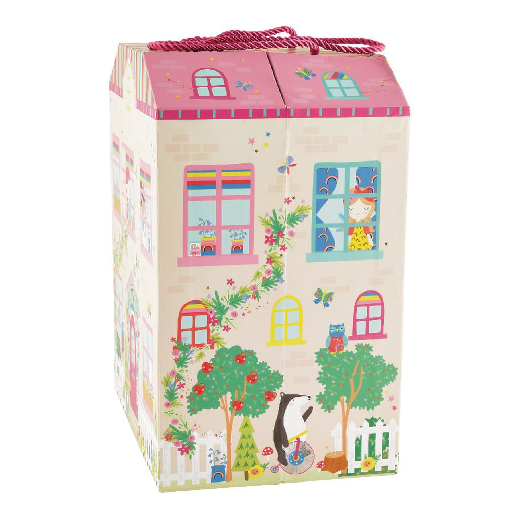 3. Side view of Rainbow Fairy Playbox with colorful illustrations and carry handle