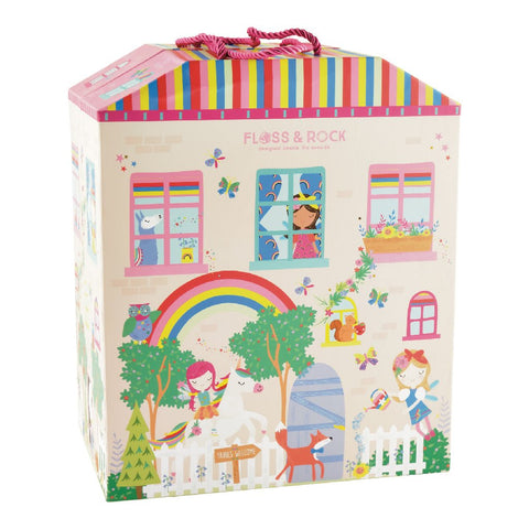 4. Front view of Rainbow Fairy Playbox with Floss & Rock branding and colorful illustrations