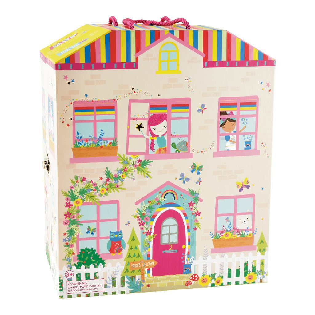 5. Back view of Rainbow Fairy Playbox with vibrant illustrations and carry handle