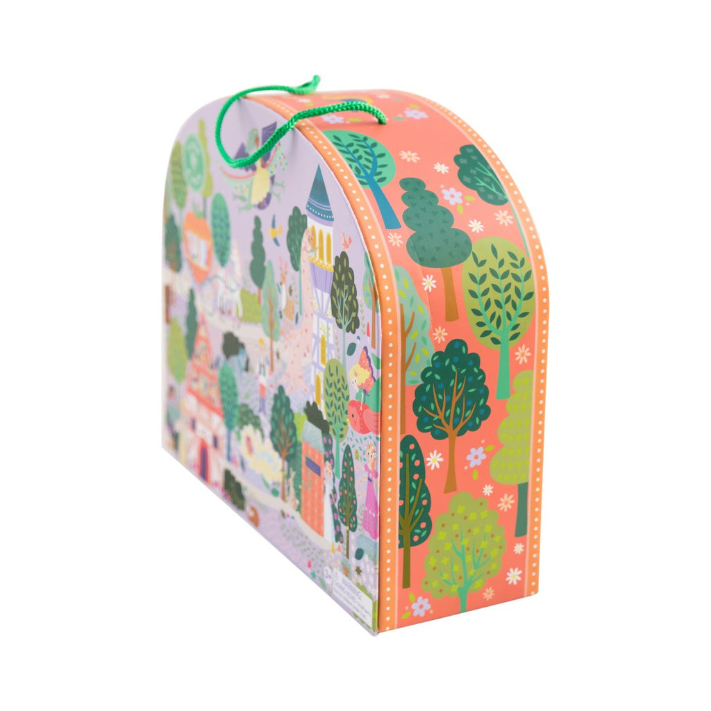 3. Side view of Fairy Tale Playbox with colorful illustrations and green carry handle