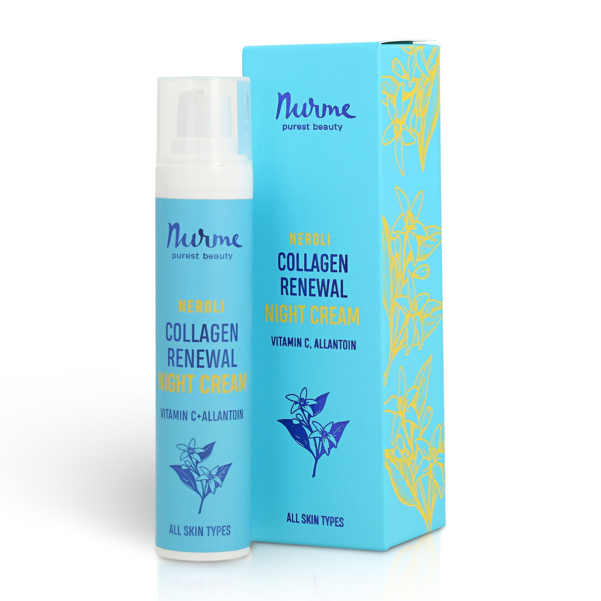 2. Nurme Collagen Renewing Neroli Night Cream bottle and packaging, highlighting product design
