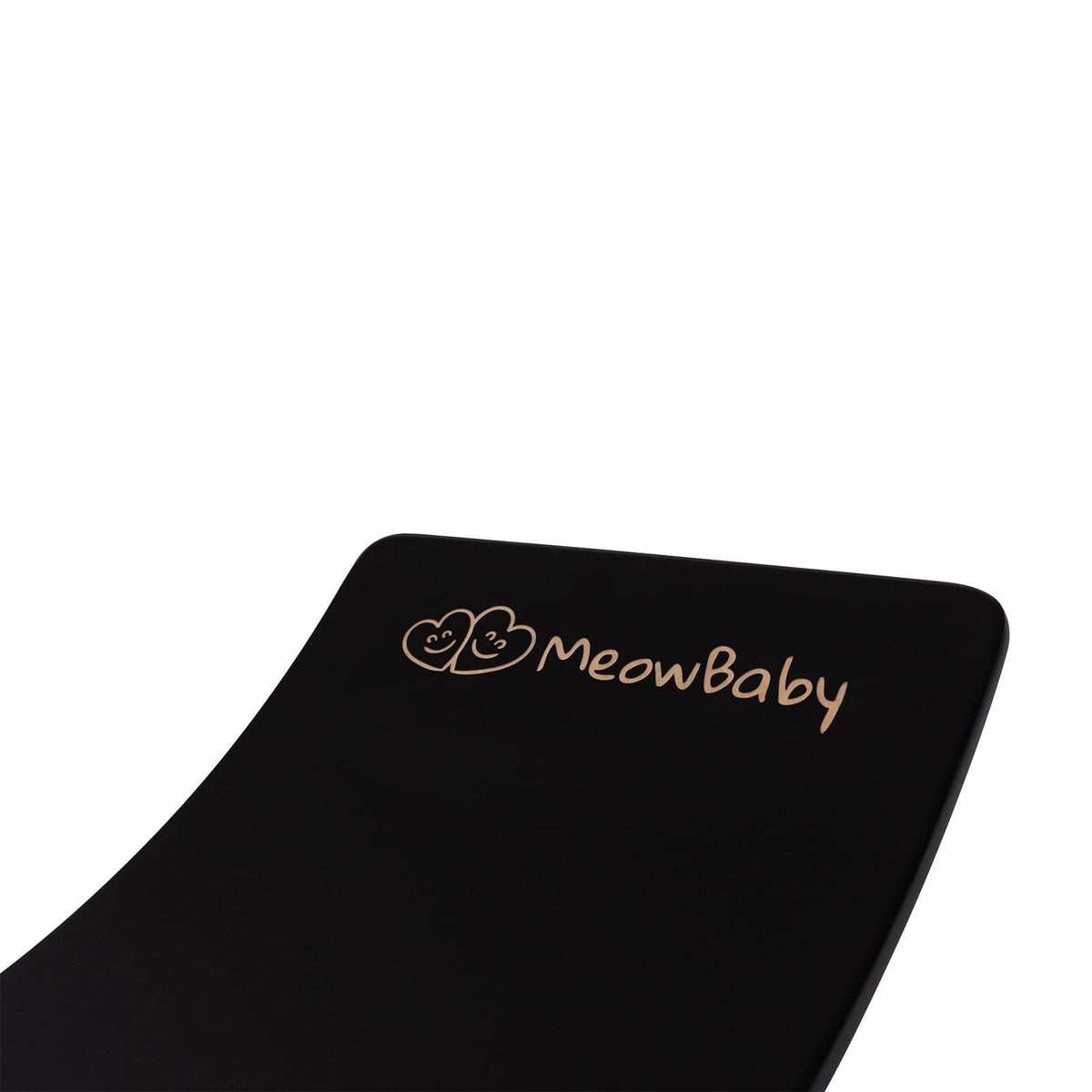 3. Close-up of black balance board with MeowBaby logo on top surface