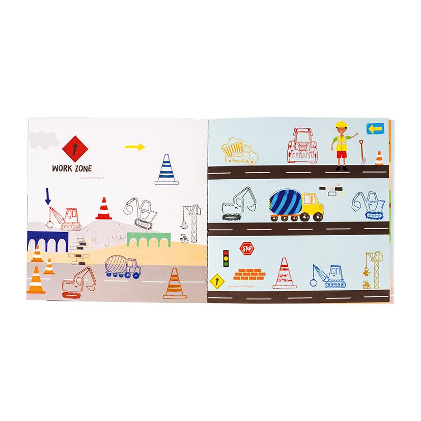 3. Open booklet from My Stampler Set showing construction site illustrations