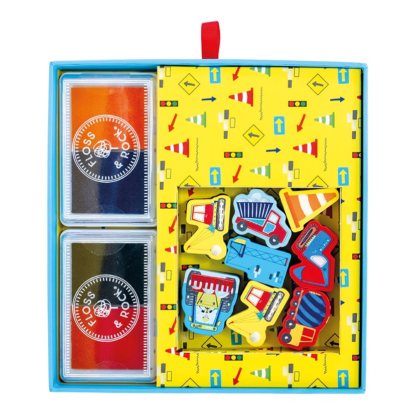 4. Flat lay of My Stampler Set with stamps and ink pads in a yellow box