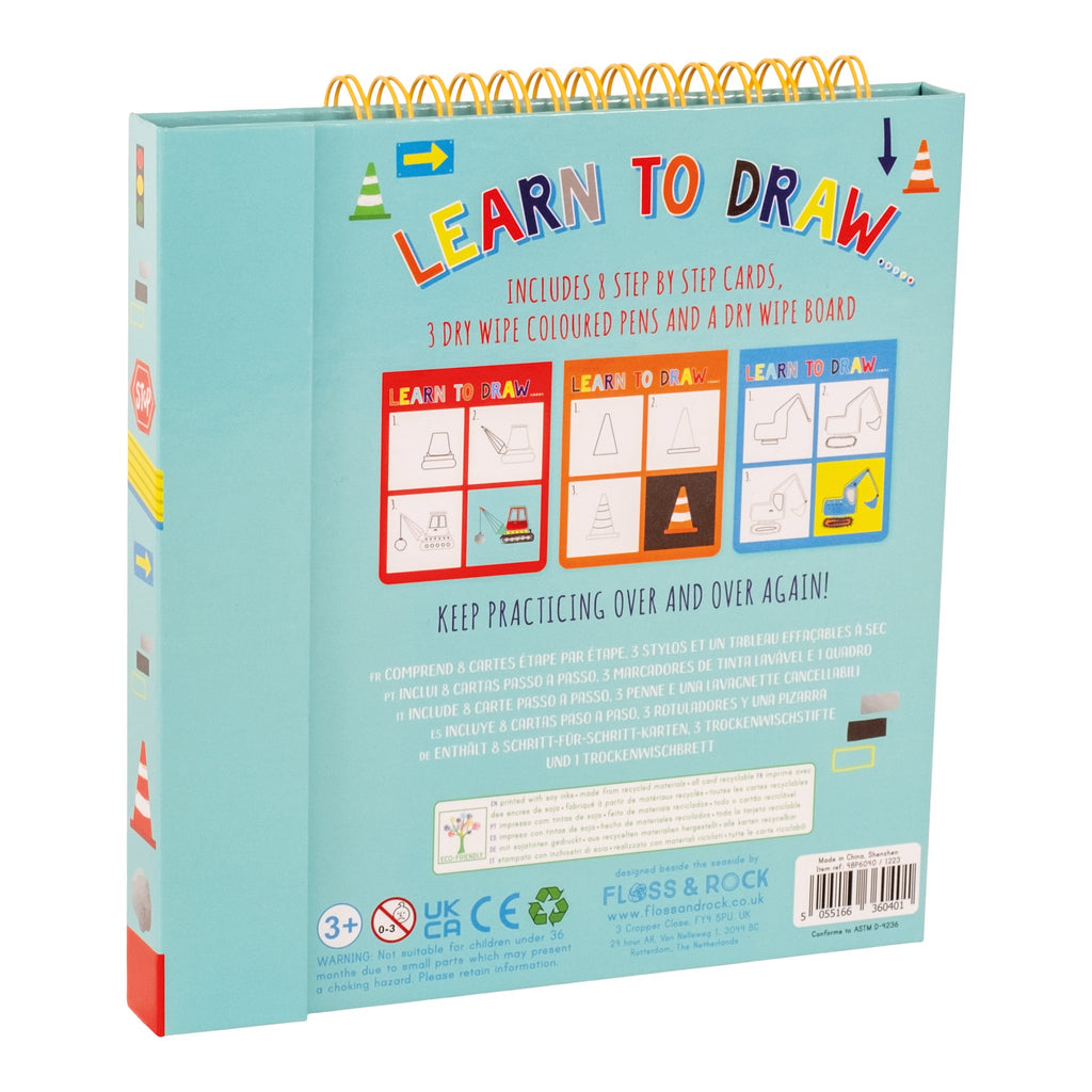 4. Back cover of Floss & Rock Learn to Draw book with step-by-step drawing instructions and product details