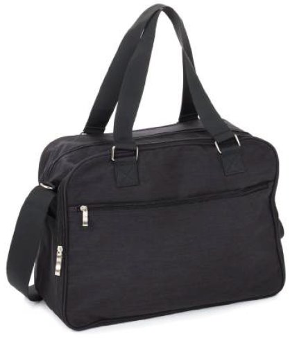 3. Back view of black Fillikid diaper bag with zipper pocket and sturdy handles, shown in studio setting