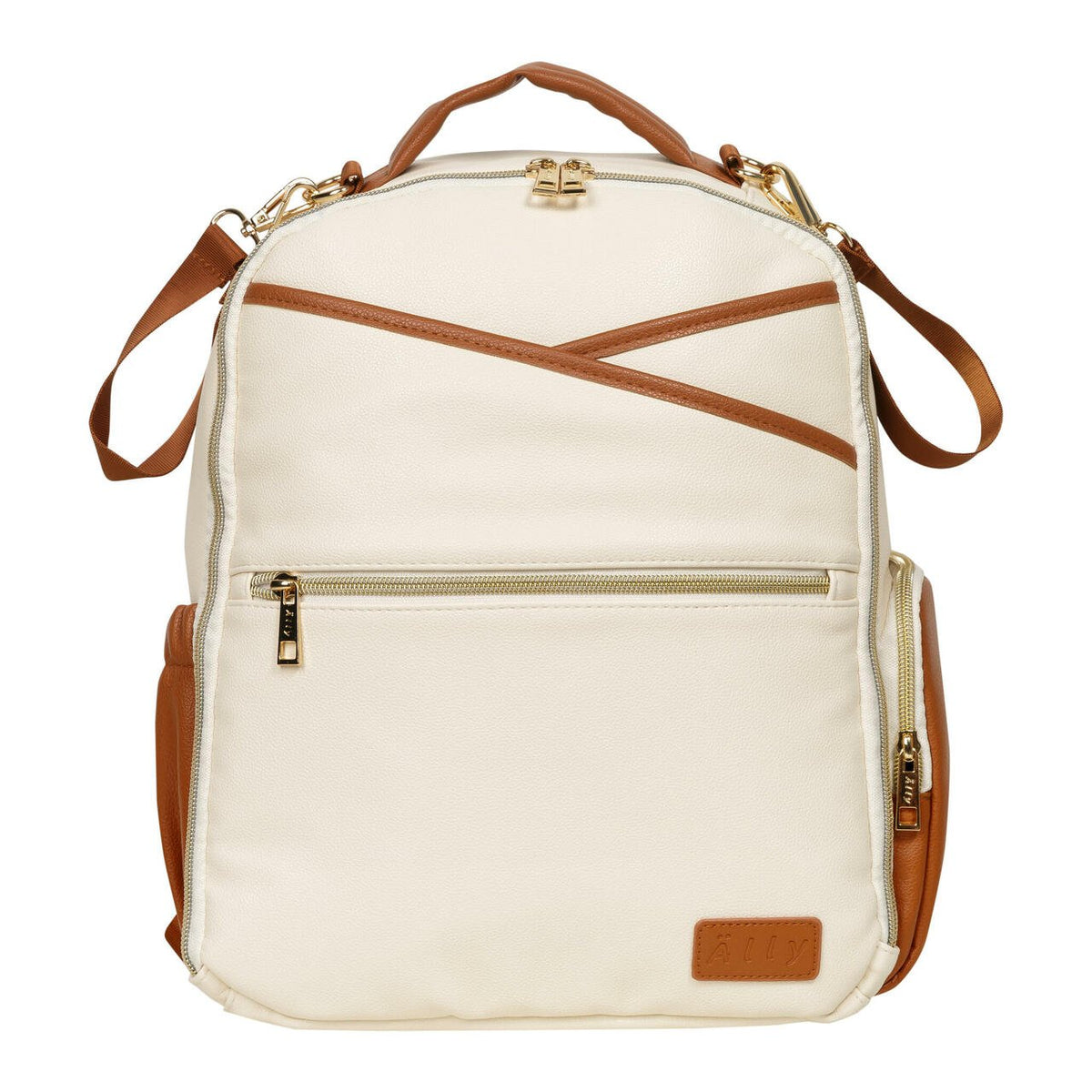 10. Studio image of Ally Scandic small cappuccino diaper backpack with side pocket detail