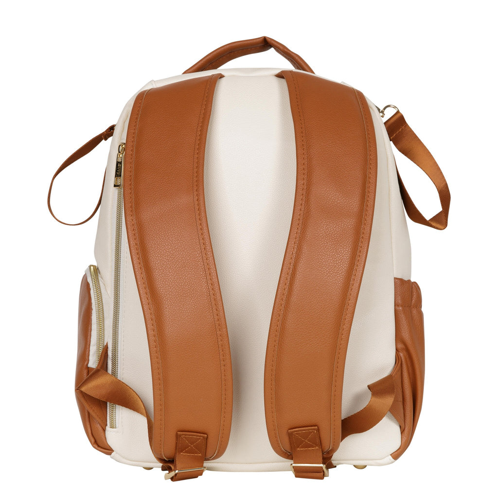 19. Interior view of Ally Scandic small cappuccino diaper backpack showing organization features