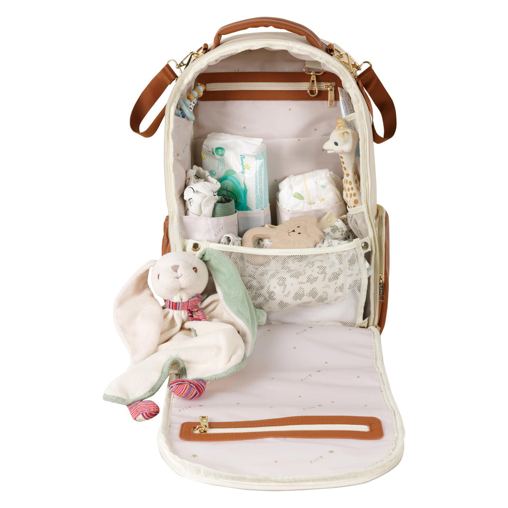 12. Interior view of Ally Scandic Cappuccino Diaper Backpack, showcasing spacious compartments