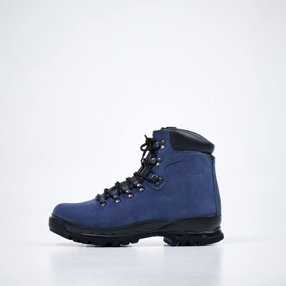 3. Side profile of Samelin 5531 navy hiking boots featuring waterproof nubuck leather, studio image