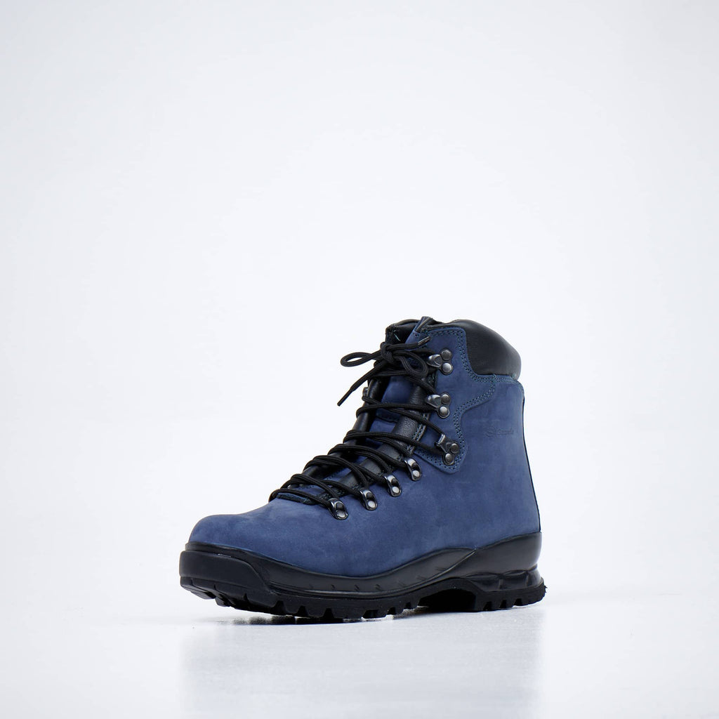 4. Front angled view of Samelin 5531 navy hiking boots with lace-up design, studio setting