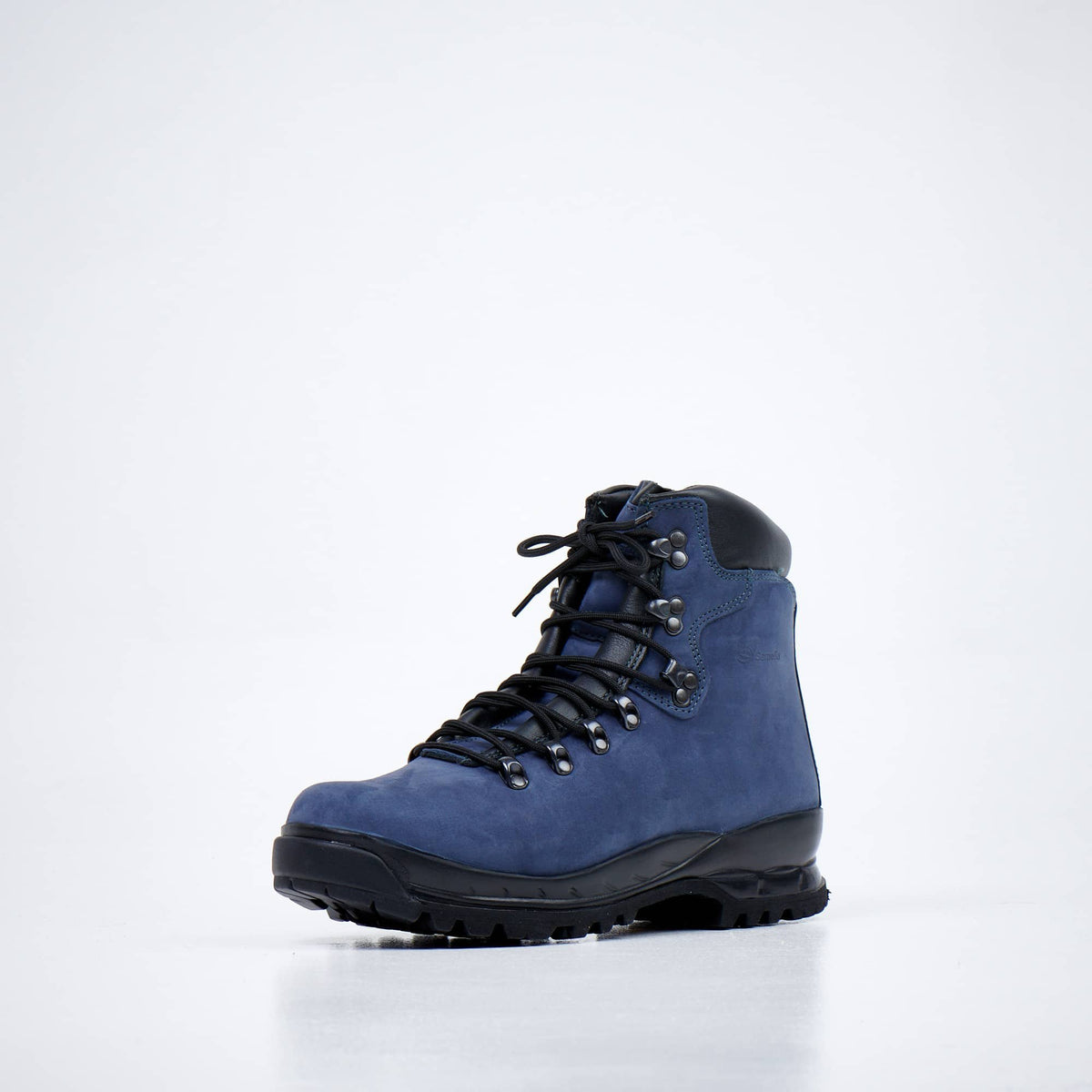 4. Front angled view of Samelin 5531 navy hiking boots with lace-up design, studio setting
