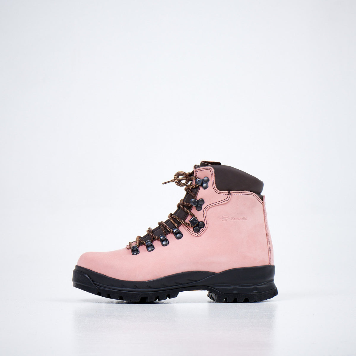 4. Unisex 5531 Rose Hiking Boots by Samelin in pink, side profile in studio