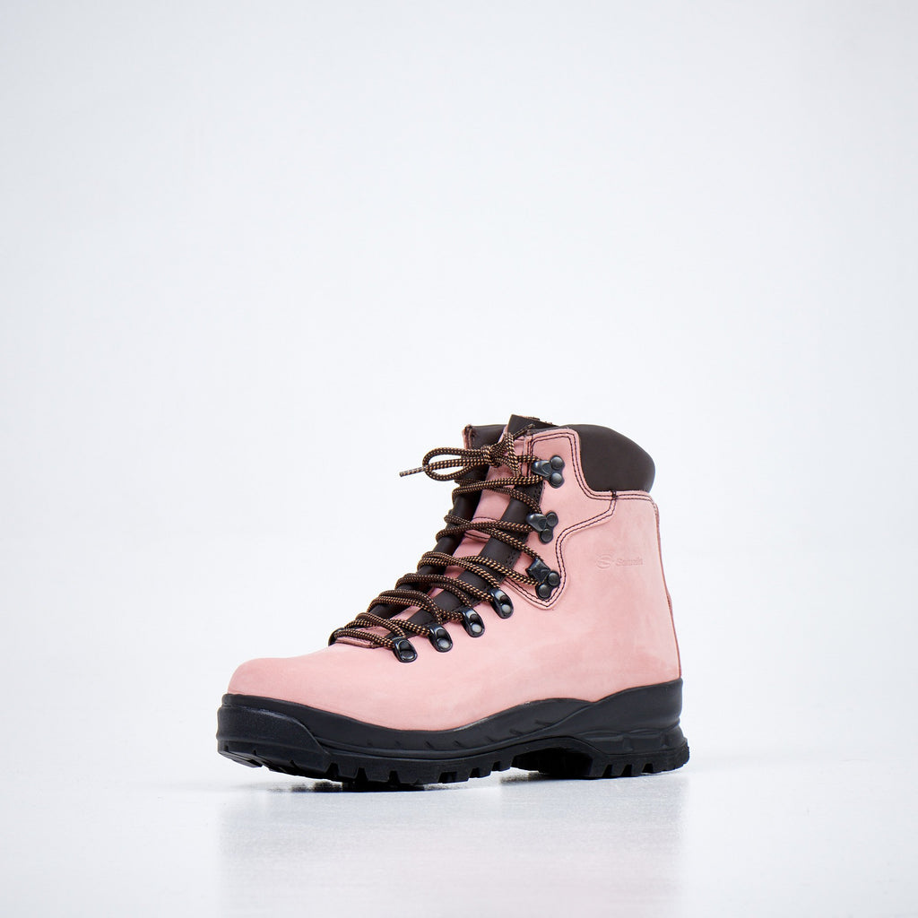 1. Unisex 5531 Rose Hiking Boots by Samelin in pink nubuck leather, studio side view