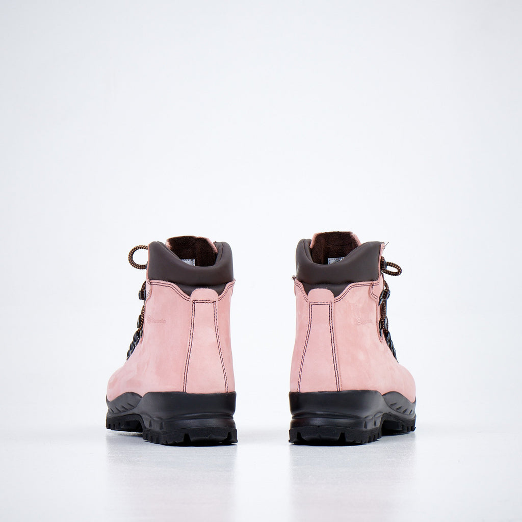 3. Unisex 5531 Rose Hiking Boots by Samelin in pink, rear view in studio setting