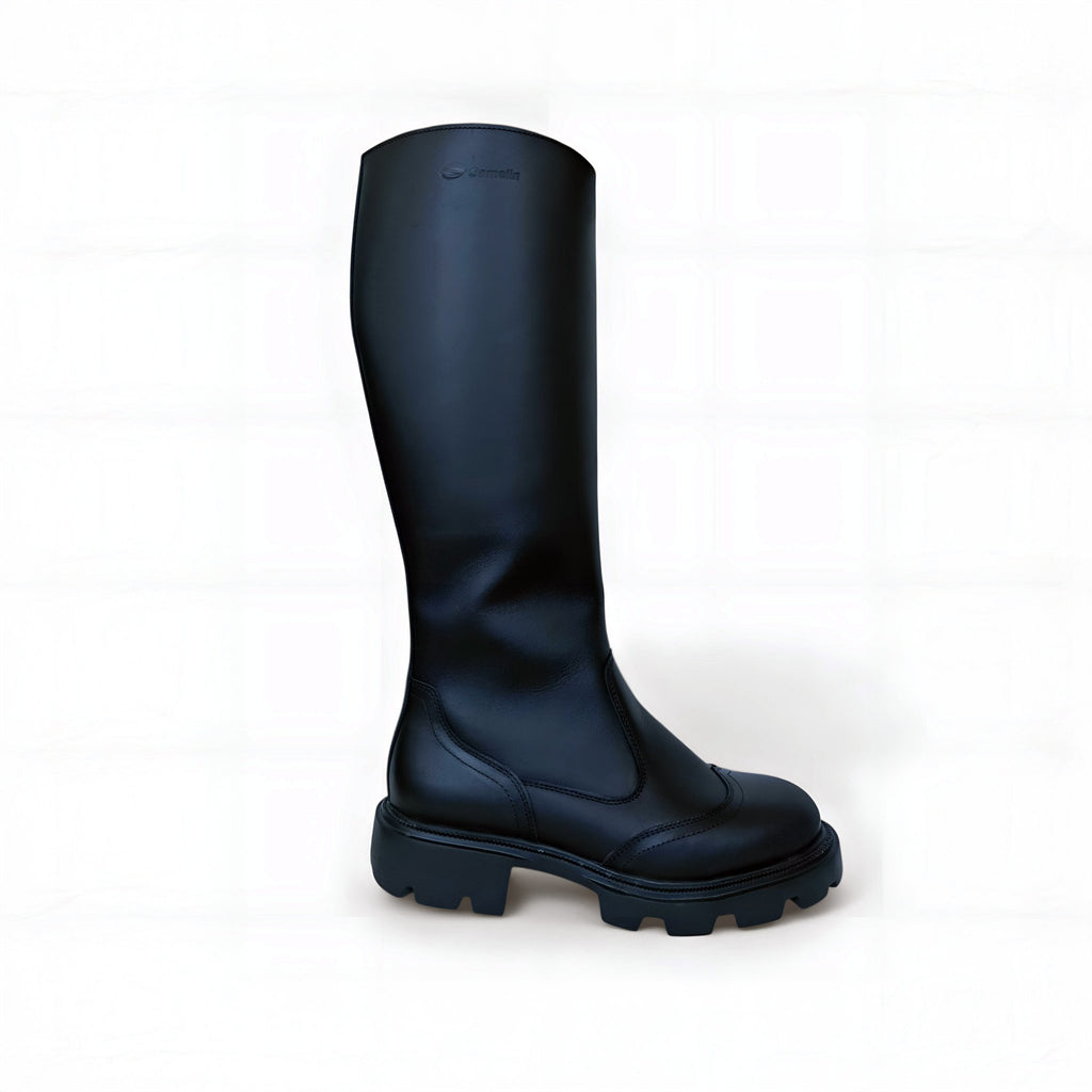 2. Black high nappa leather boot with chunky sole shown in studio on white background