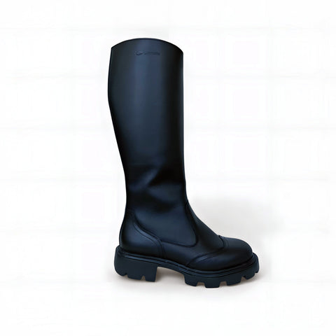 2. Black high nappa leather boot with chunky sole shown in studio on white background