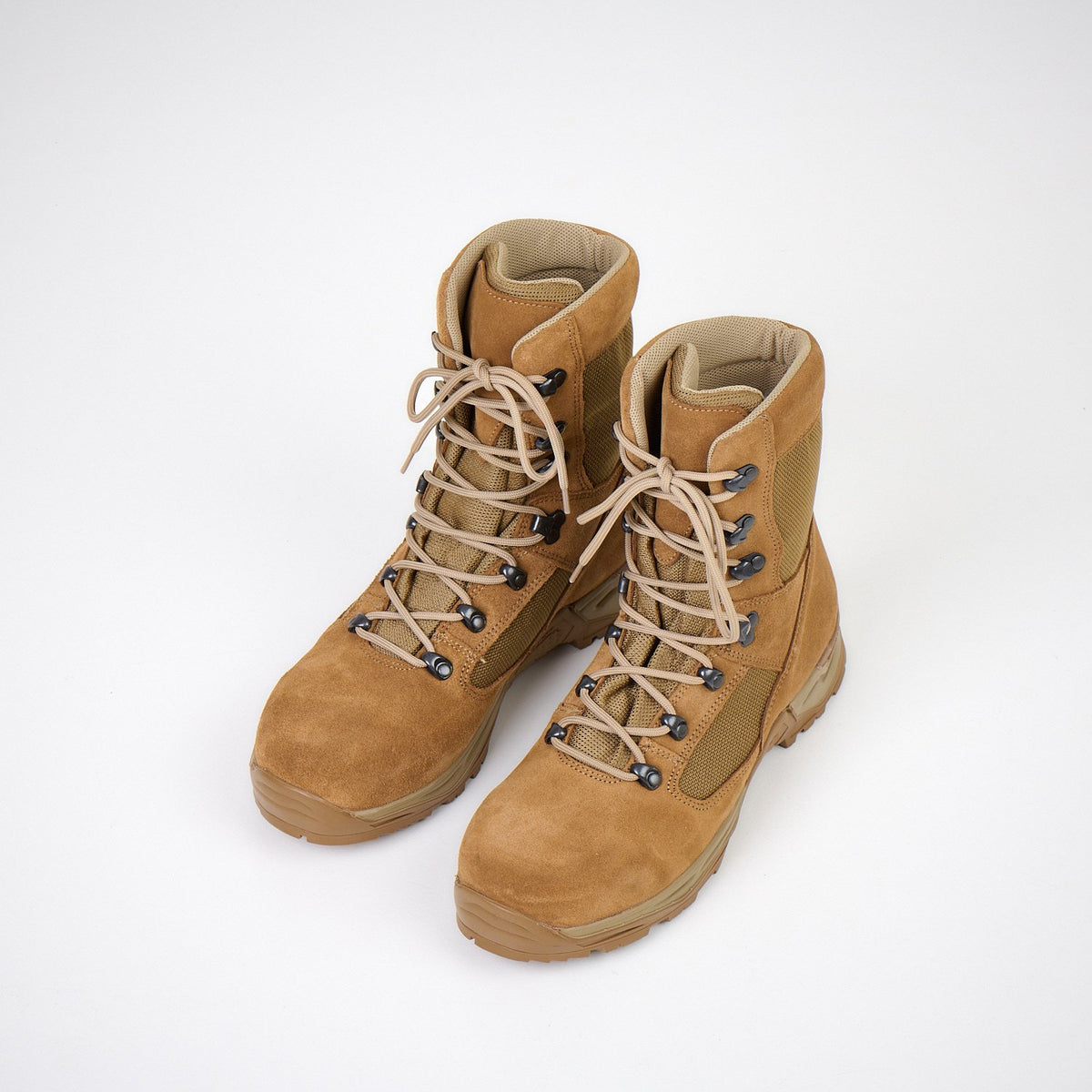 2. Pair of Samelin Combat Boots 583 355 500 in tan, top view highlighting lace-up closure and durable design