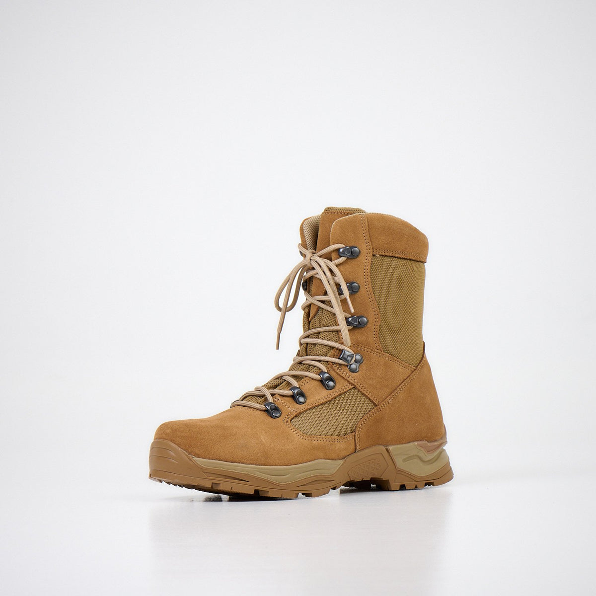4. Samelin Latvian Army Boots in tan, angled view emphasizing dual-layer PU/rubber sole