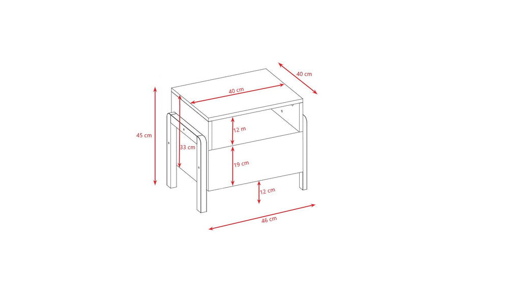 5. Size chart for Kocot Kids Victor bedside table showing dimensions in centimeters