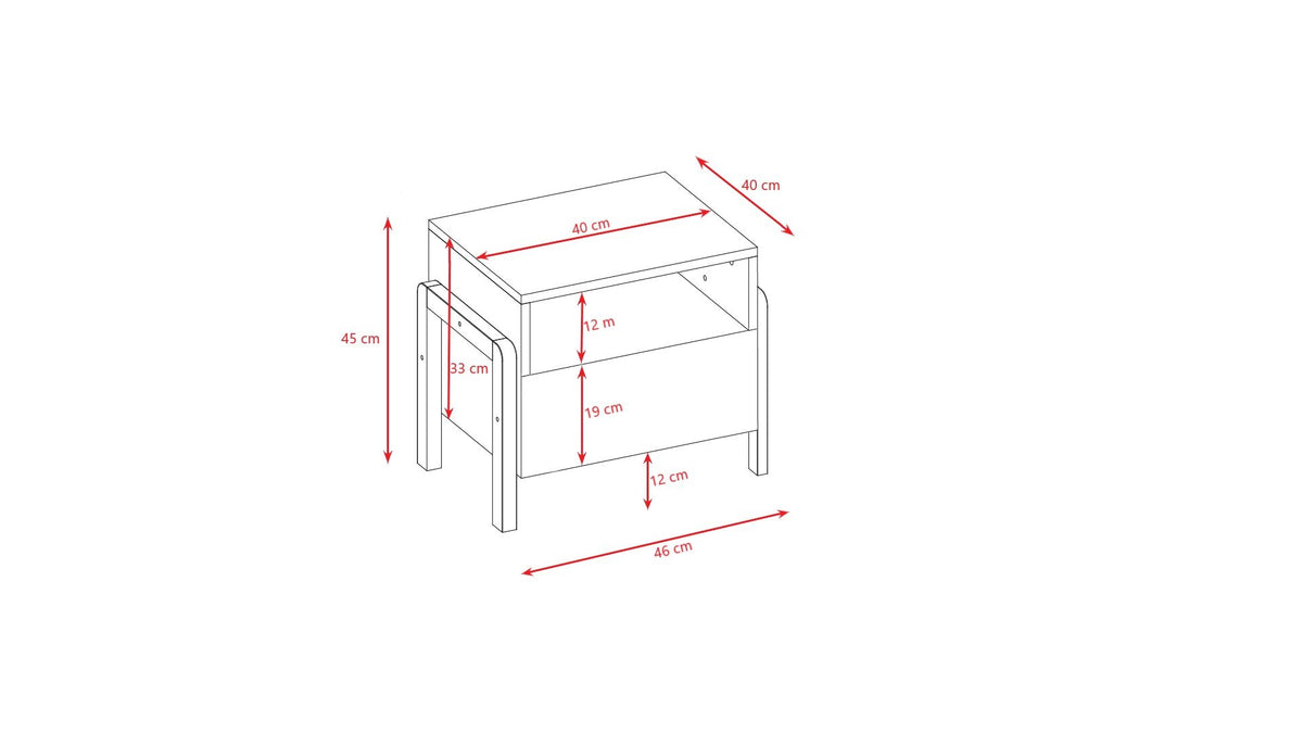 5. Size chart for Kocot Kids Victor bedside table showing dimensions in centimeters