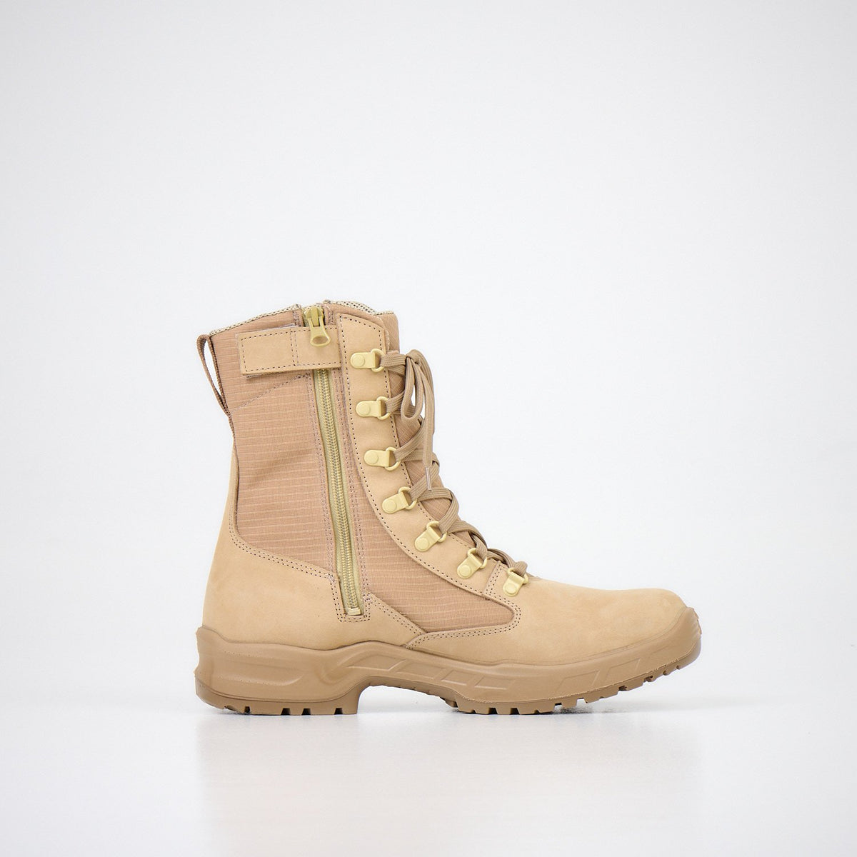 4. Samelin men's nubuck leather desert boots in beige, side view with zipper detail in studio