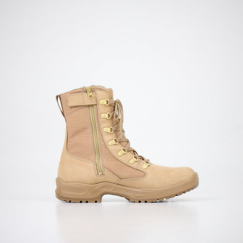 4. Samelin men's nubuck leather desert boots in beige, side view with zipper detail in studio