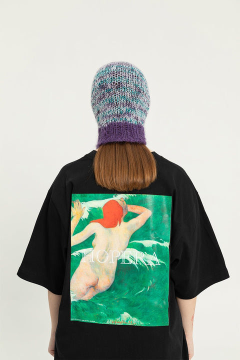 1. Black Hopera T-shirt featuring Paul Gauguin's 'Dans les Vagues' painting on the back, studio shot